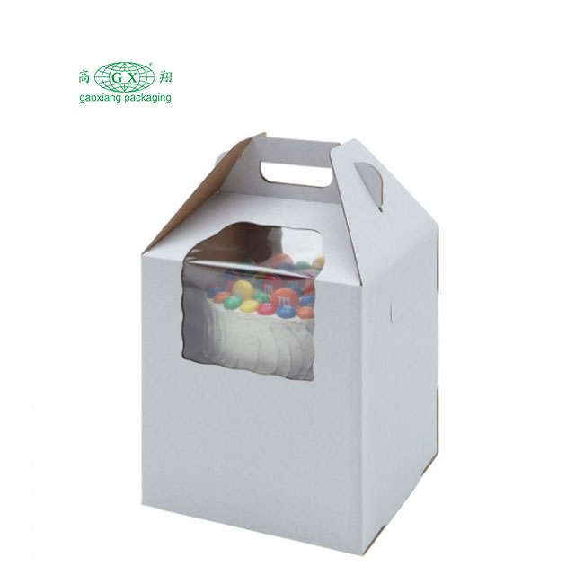 Witte kartonnen wegwerp hoge caddy 2- of 3-laags taartdoos met vensterdoos met handvat