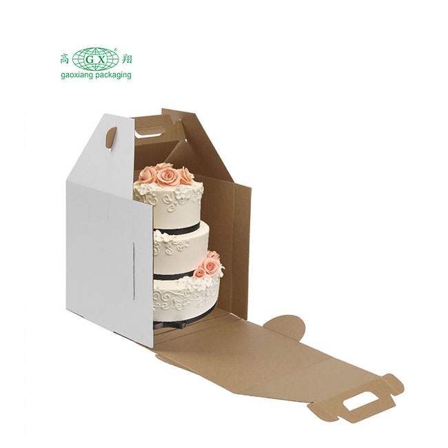 Witte kartonnen wegwerp hoge caddy 2- of 3-laags taartdoos met vensterdoos met handvat