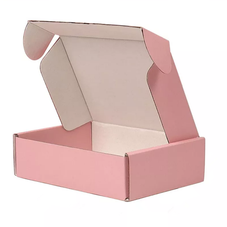 Op maat bedrukt kleurenlogo golfkarton cosmetische verzending roze mailer papieren doos kledingverpakkingsdoos