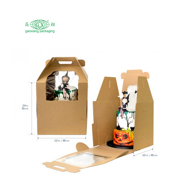 Witte kartonnen wegwerp hoge caddy 2- of 3-laags taartdoos met vensterdoos met handvat