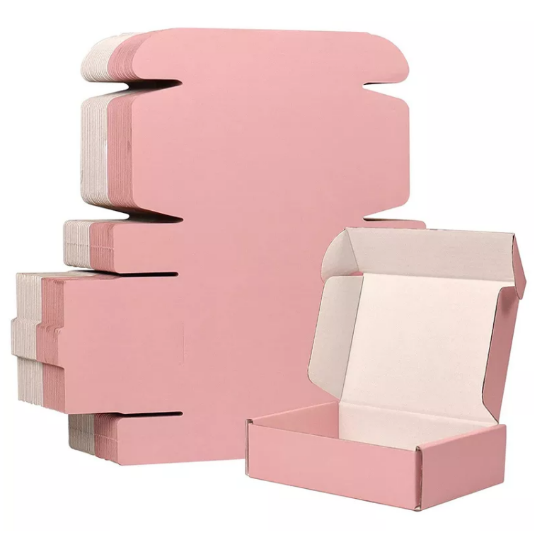 Op maat bedrukt kleurenlogo golfkarton cosmetische verzending roze mailer papieren doos kledingverpakkingsdoos