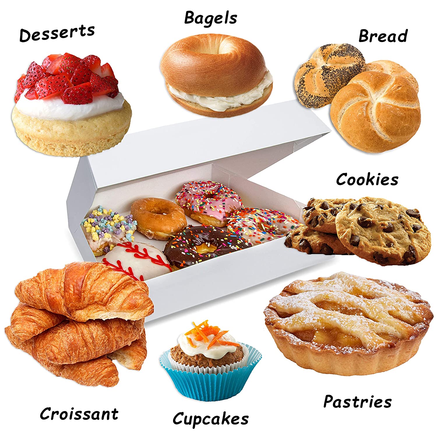 Hot selling op maat gemaakte opvouwbare donuts broodverpakking papieren dozen met logo