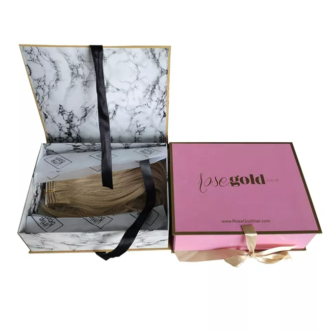 Private label luxe kartonnen lint zwart marmeren geschenkdoos op maat gemaakte haarverpakkingsdoos
