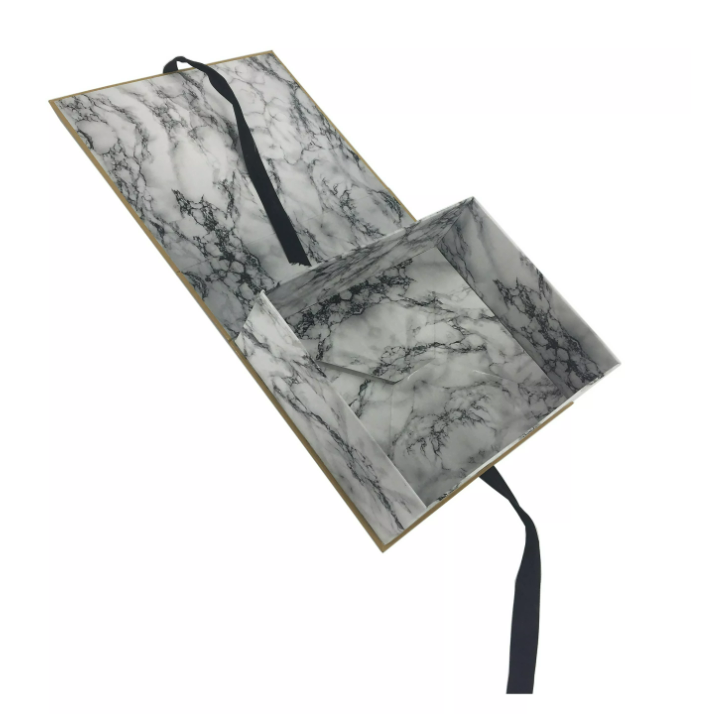 Private label luxe kartonnen lint zwart marmeren geschenkdoos op maat gemaakte haarverpakkingsdoos