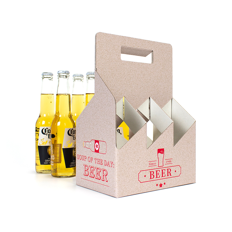 Op maat gemaakte kartonnen kraft wijnfles draagtas golfkartonnen 6-pack bierdoos