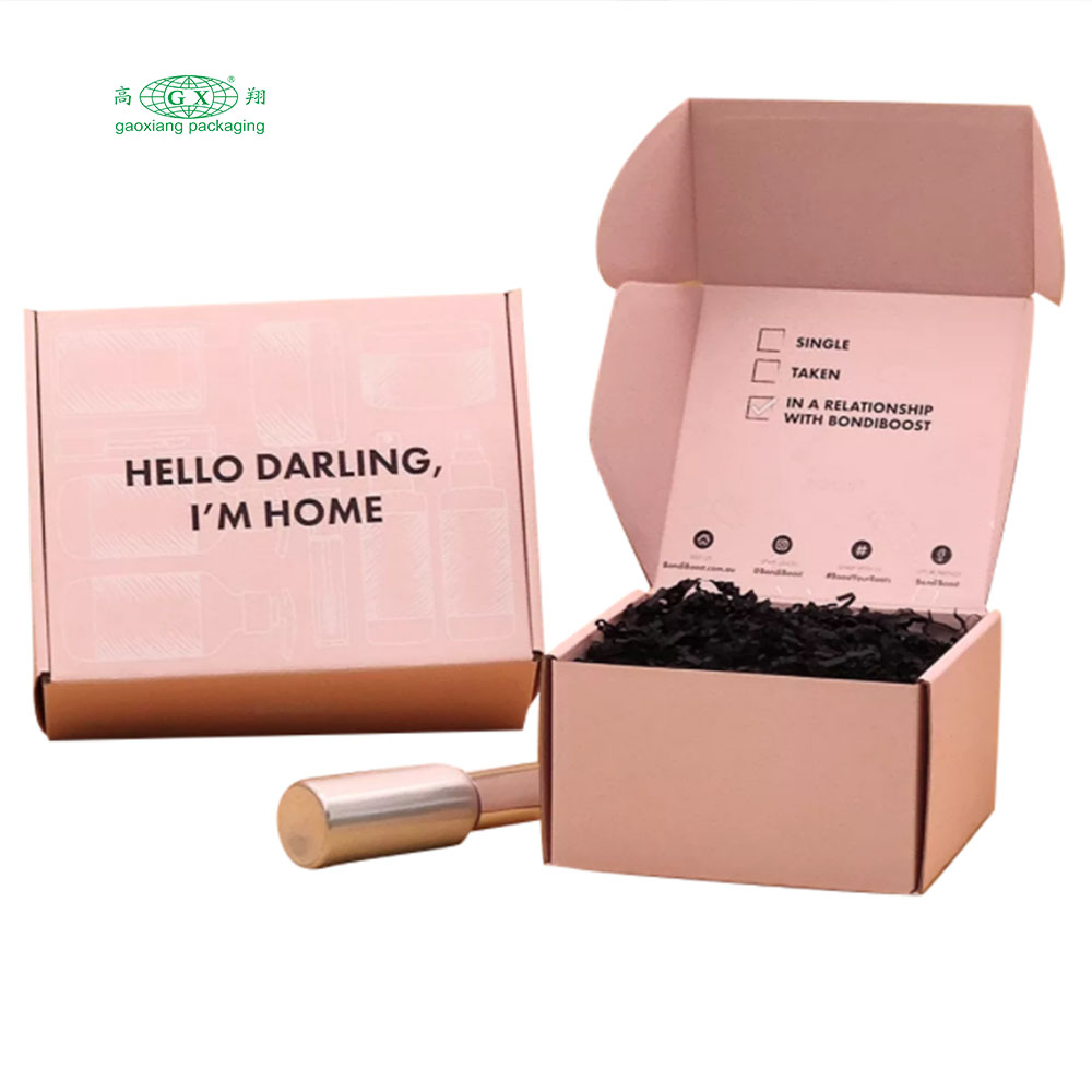 Aangepast logo gekleurd golfpapier roze cosmetische verpakking wimpers mailer verzenddoos gepersonaliseerde dozen