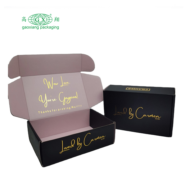 Aangepast logo matzwarte verzending golfkartonnen sieradendoos goudfolie papieren dozen pruik kleding geschenkpapier verzenddoos
