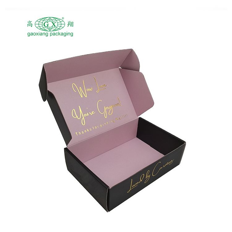Aangepast logo matzwarte verzending golfkartonnen sieradendoos goudfolie papieren dozen pruik kleding geschenkpapier verzenddoos