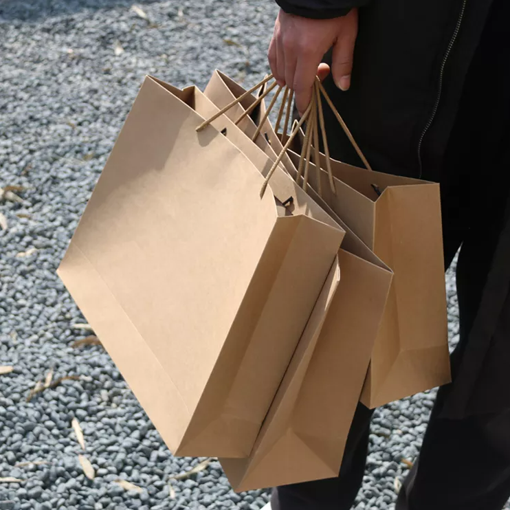 Aangepaste afhaal papieren zak mode winkelen kleding papieren zak bruine kraft papieren zakken